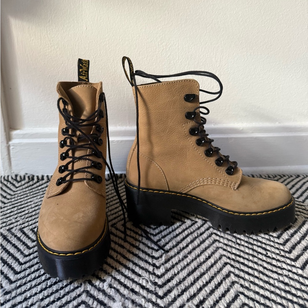 Dr. Martens Leona Nubuck Leather Lace-Up Platform Boots